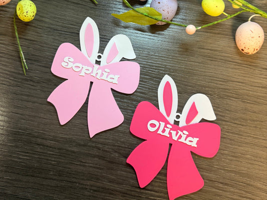 Personalized Easter Basket Tag - Bow Bunny
