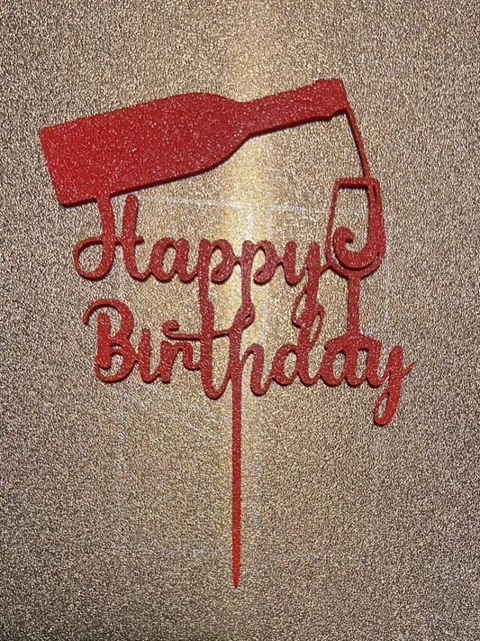 Wine Happy Birthday Cake Topper